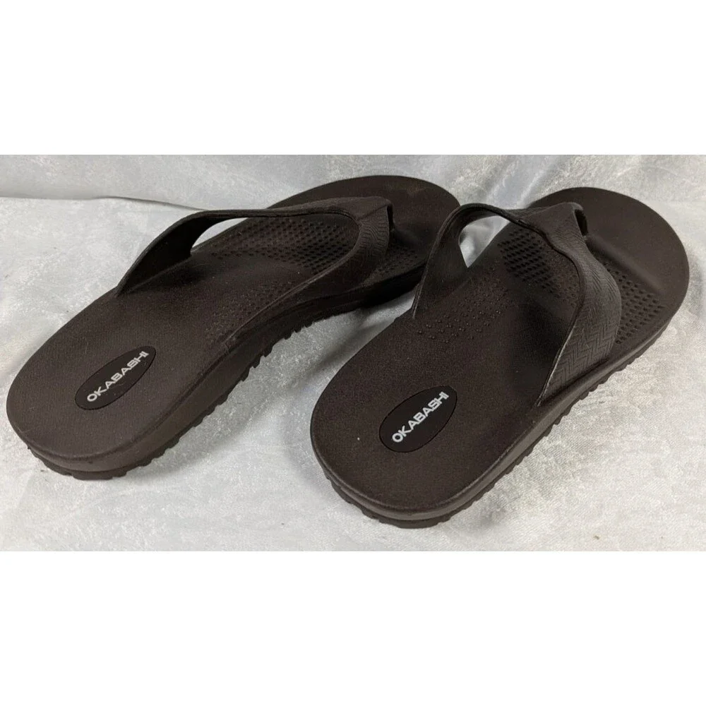 Okabashi Surf Men's LL 9-10 Brown Flip Flops Sandals Arch Support Made USA